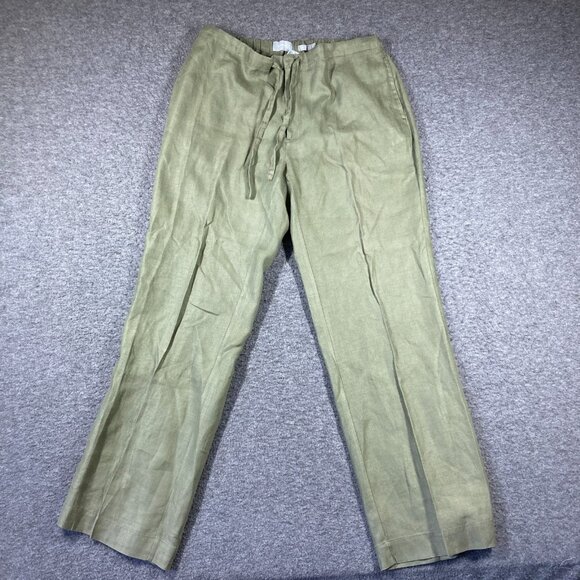 Y2K Old Navy 100% Linen Drawstring Pants Womens 12 Sage Green Beachy Relaxed - Picture 1 of 10